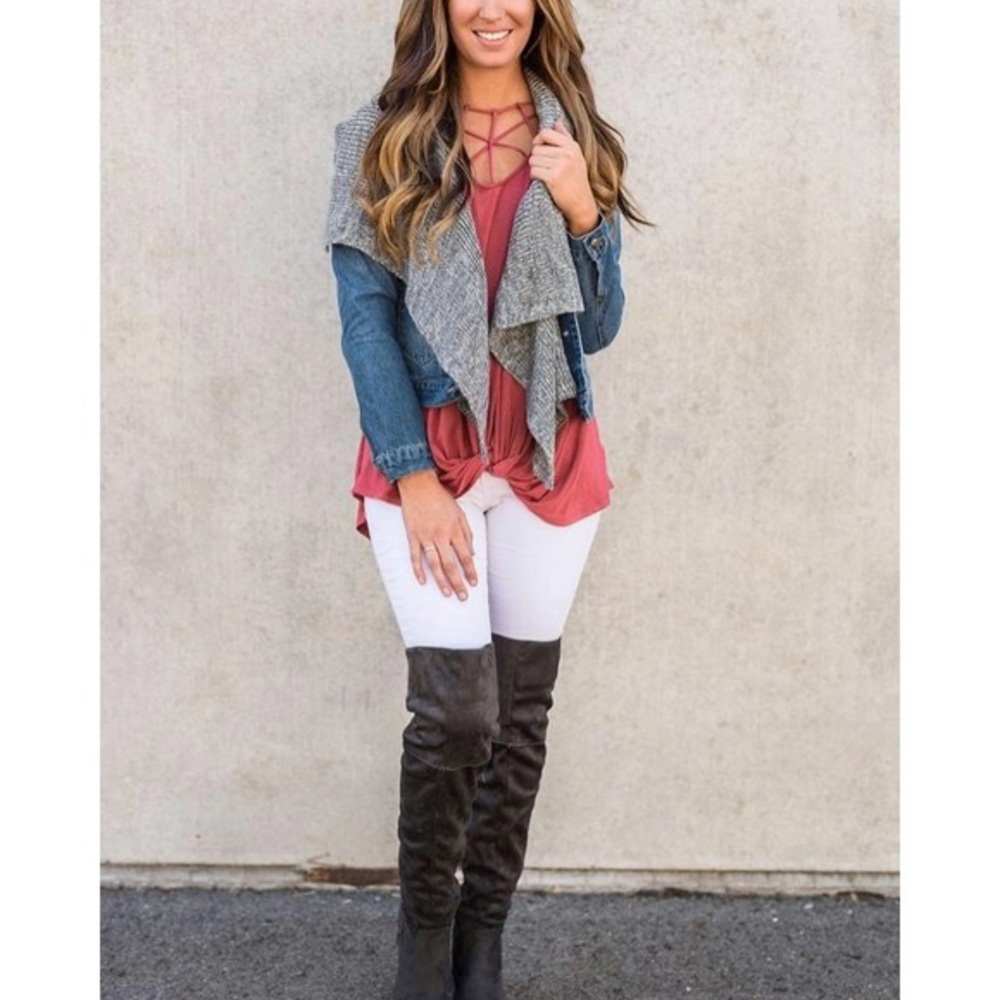 Denim Jacket with knit collar